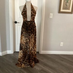 Shop 17 Leopard Design Dress, Size Small, Color Black,Brown, Beige